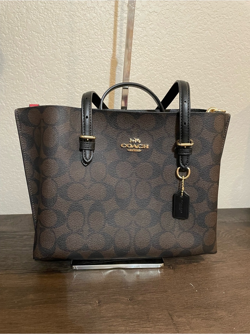 Coach Brown Signature Canvas Tote with Black Trim
